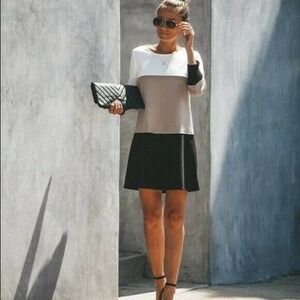 Vici Expensive Taste Colorblock Dress Small Cream Taupe Black